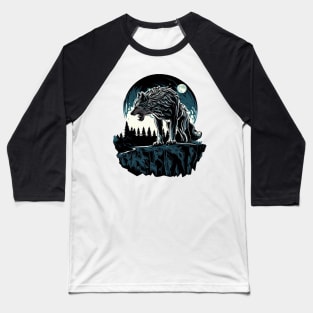 Majestic Wolf Under Moonlight Baseball T-Shirt